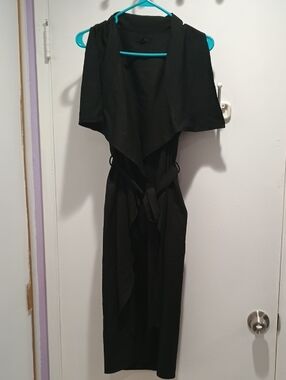 Chic Elegant Large Black Wrap-Front Women's Sleeveless Long Vest